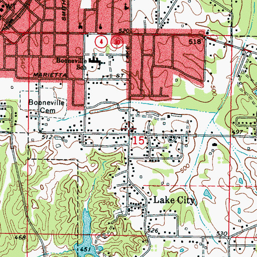 Topographic Map of Booneville Church of God, MS