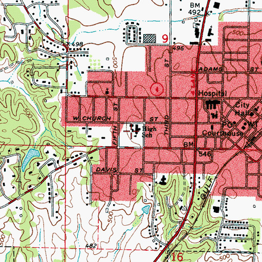 Topographic Map of Booneville High School, MS
