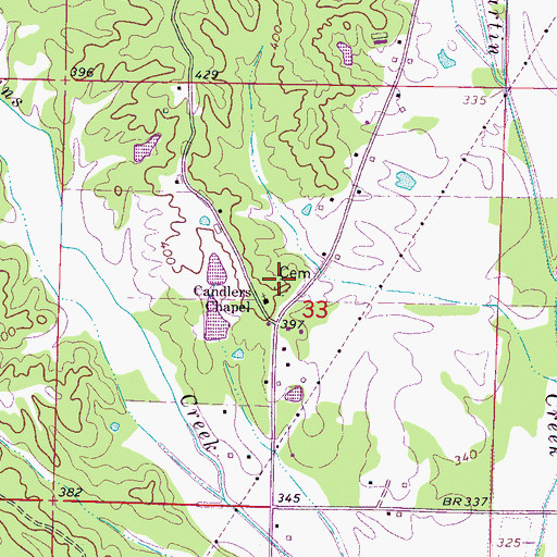 Topographic Map of Candler Chapel Cemetery, MS