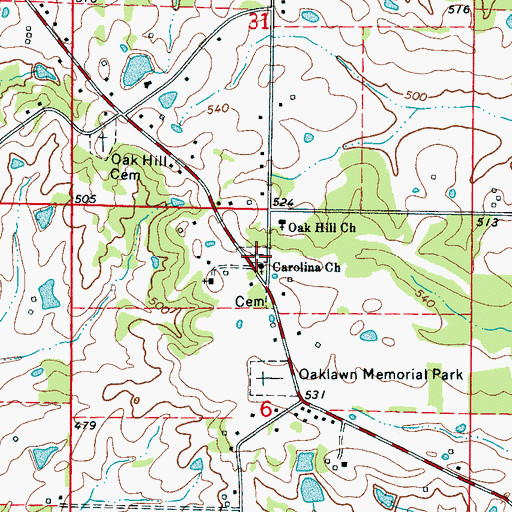 Topographic Map of Carolina Cemetery, MS