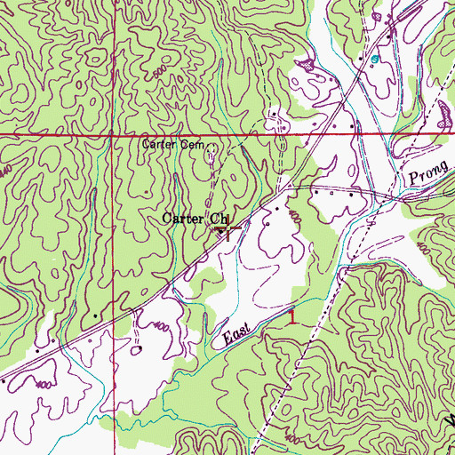 Topographic Map of Carters School (historical), MS