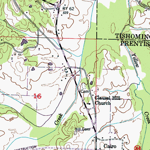 Topographic Map of Clausel Hill Bottom, MS