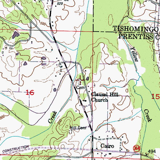 Topographic Map of Clausel Hill Cemetery, MS