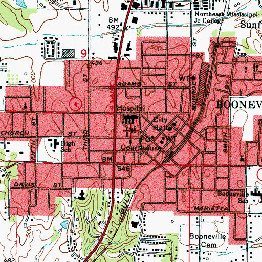 Topographic Map of First Baptist Church, MS