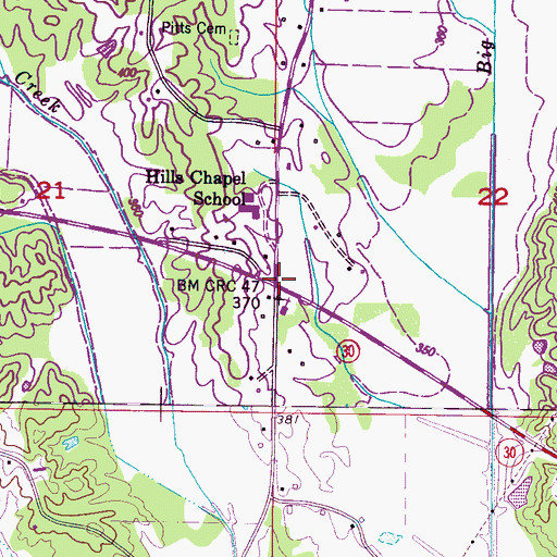 Topographic Map of Hills Chapel, MS