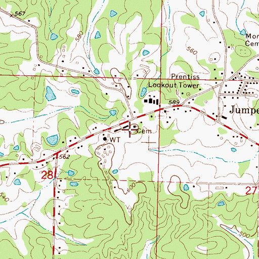 Topographic Map of Jumpertown Cemetery, MS