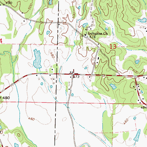 Topographic Map of Lebanon, MS