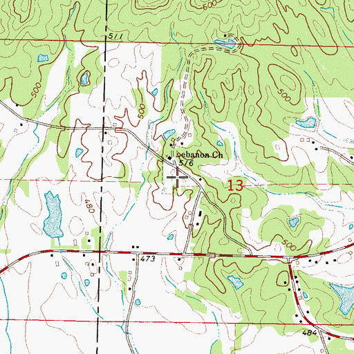 Topographic Map of Lebanon Cemetery, MS
