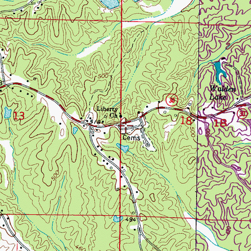 Topographic Map of Liberty Cemetery, MS