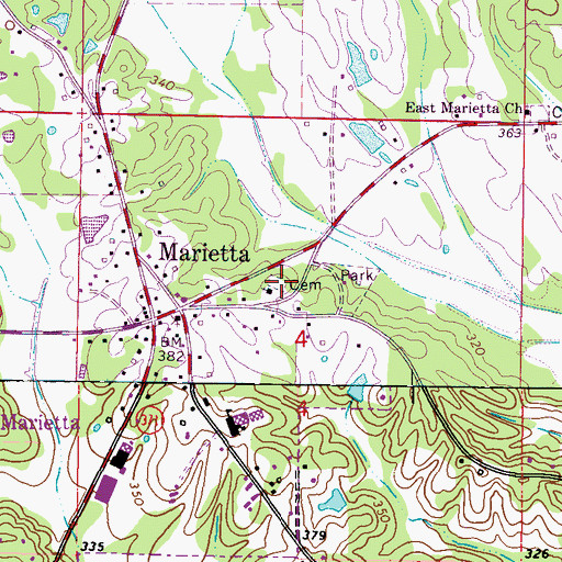 Topographic Map of Marietta Cemetery, MS