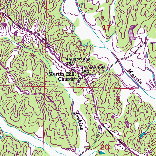 Topographic Map of Martin Hill, MS