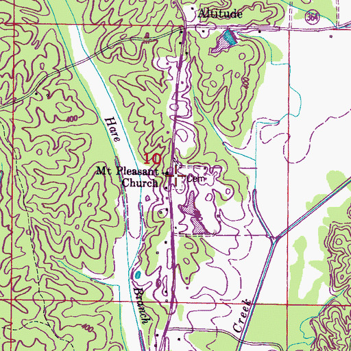 Topographic Map of Mount Pleasant Cemetery, MS