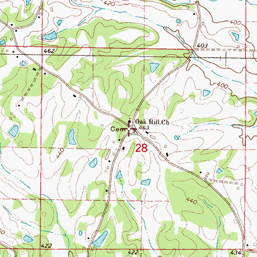 Topographic Map of Oak Hill Cemetery, MS