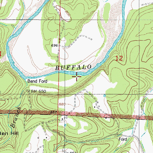 Topographic Map of Ben Branch, AR