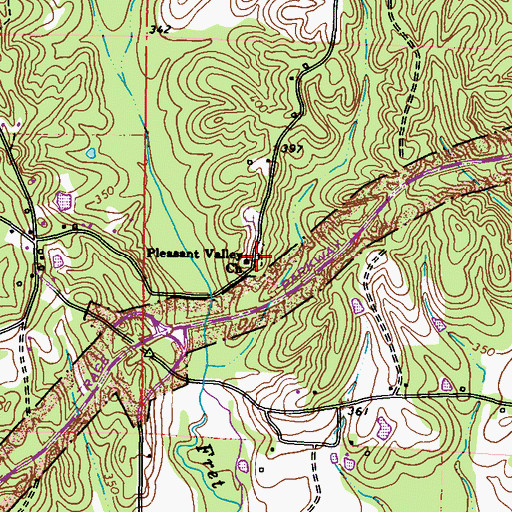 Topographic Map of Pleasant Valley Cemetery, MS