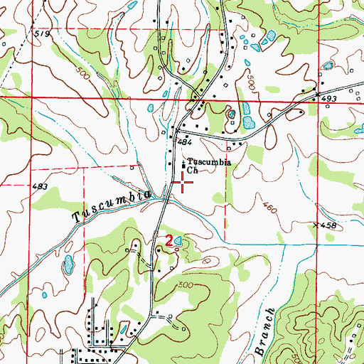 Topographic Map of Tuscumbia School (historical), MS