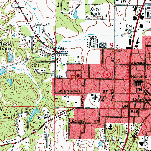 Topographic Map of West Booneville Church of Christ, MS