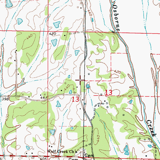 Topographic Map of Wolf Creek Cemetery, MS
