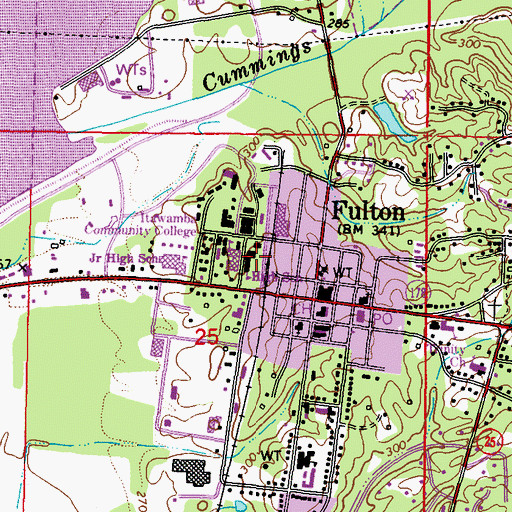 Topographic Map of Fulton Junior High School, MS