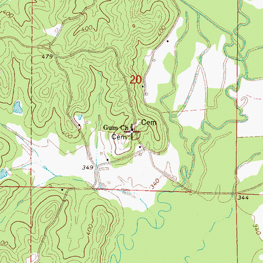 Topographic Map of Gun Creek Cemetery, MS