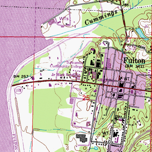 Topographic Map of Itawamba Agricultural High School, MS