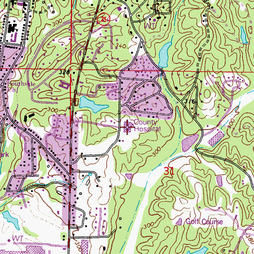 Topographic Map of Itawamba County Hospital, MS