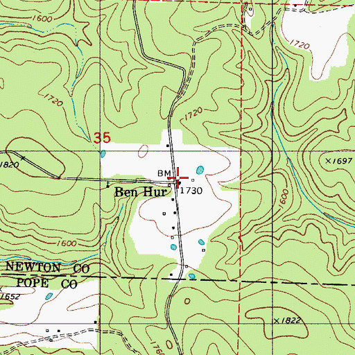 Topographic Map of Ben Hur, AR