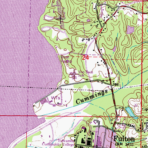 Topographic Map of Itawamba Vocational Technical Center, MS