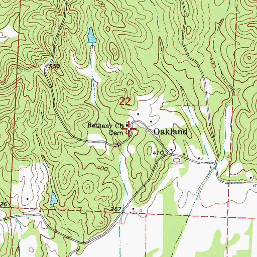 Topographic Map of Oakland Cemetery, MS