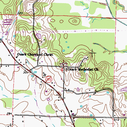 Topographic Map of Ozark Cemetery, MS