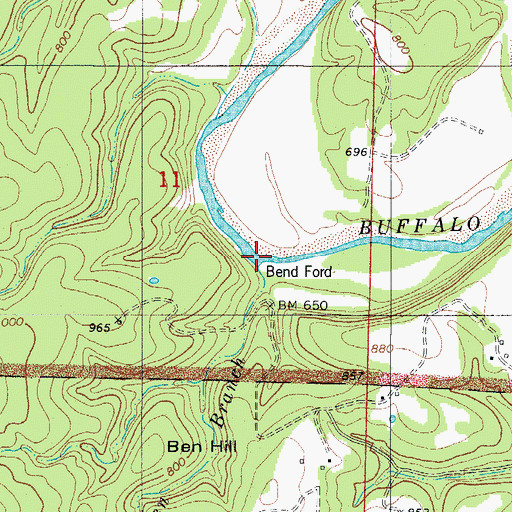 Topographic Map of Bend Ford, AR
