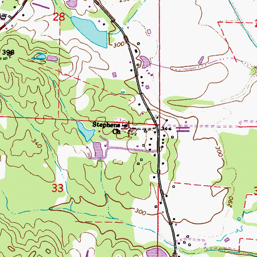 Topographic Map of Stevens Cemetery, MS