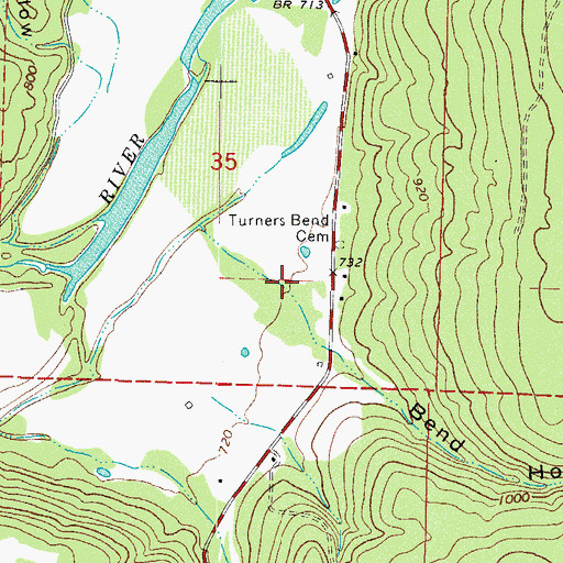Topographic Map of Bend Hollow, AR