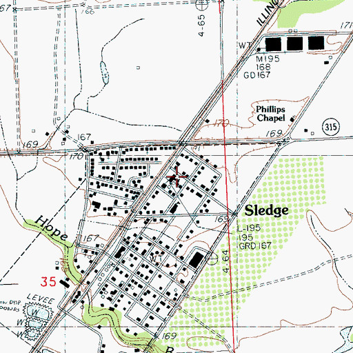 Topographic Map of Sledge Elementary School, MS