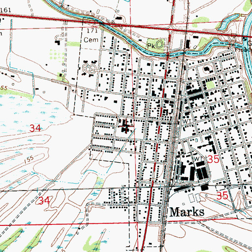 Topographic Map of Westside School, MS