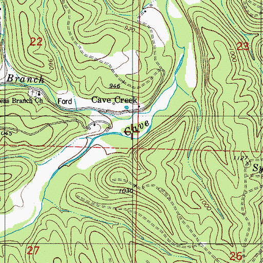 Topographic Map of Bens Branch, AR