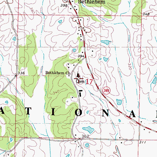 Topographic Map of Bethlehem Cemetery, MS