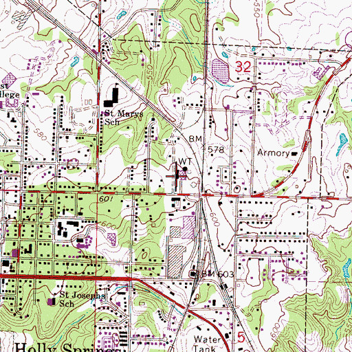 Topographic Map of Marshall County Hospital, MS