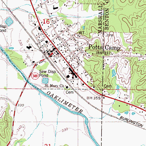 Topographic Map of Potts Camp School, MS