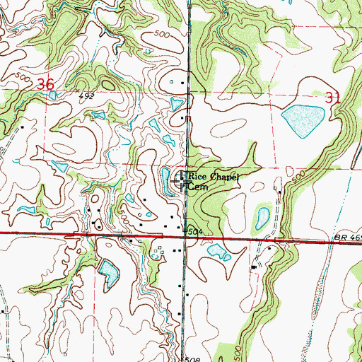 Topographic Map of Rice Chapel Cemetery, MS