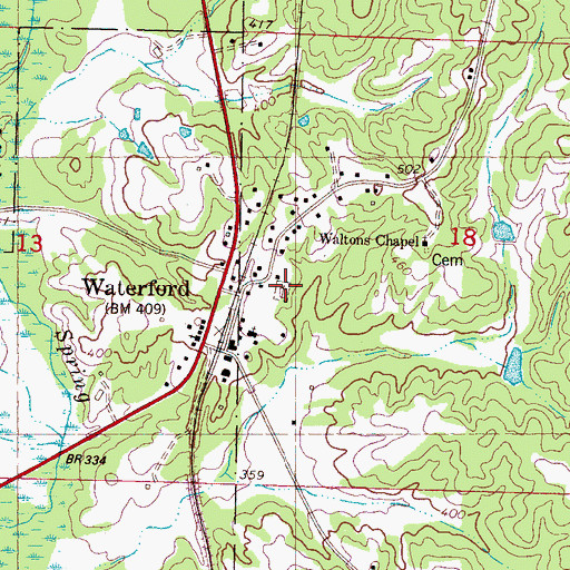 Topographic Map of Waterford Cemetery, MS