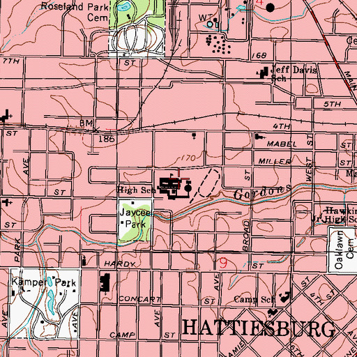 Topographic Map of Blair High School, MS