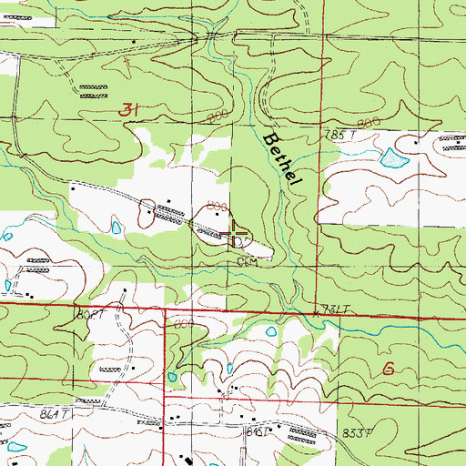 Topographic Map of Bethel Cemetery, AR