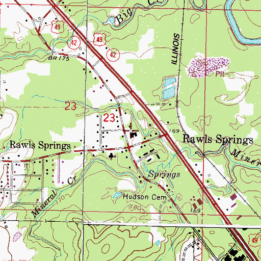 Topographic Map of Rawls Springs Attendance Center, MS