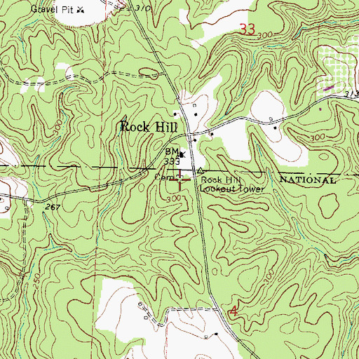 Topographic Map of Rock Hill Cemetery, MS