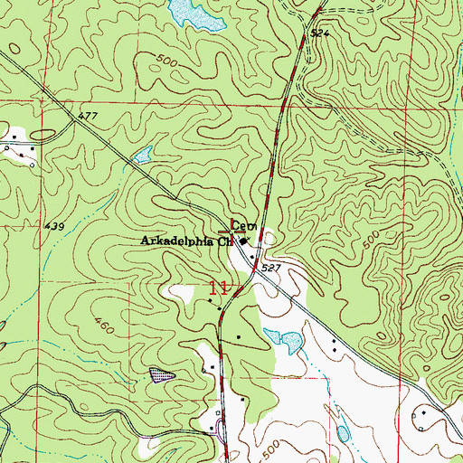 Topographic Map of Arkadelphia Cemetery, MS