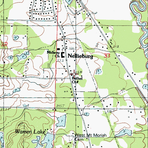Topographic Map of Bethel Cemetery, MS