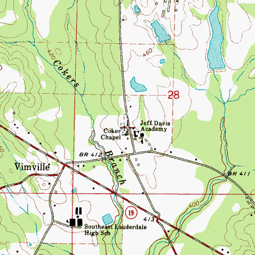 Topographic Map of Coker Chapel Cemetery, MS