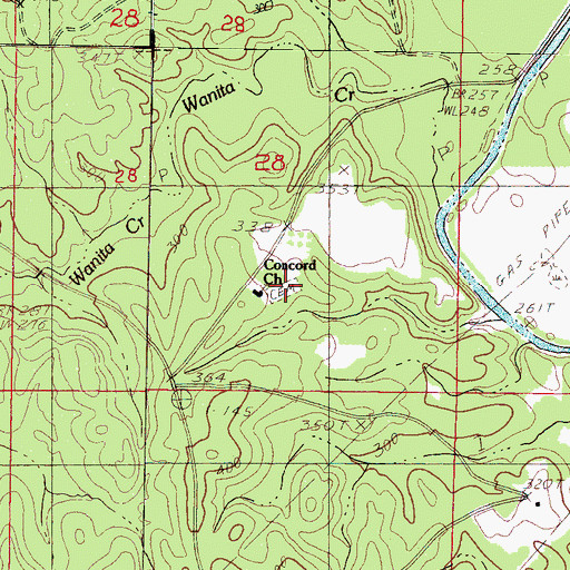 Topographic Map of Concord Cemetery, MS