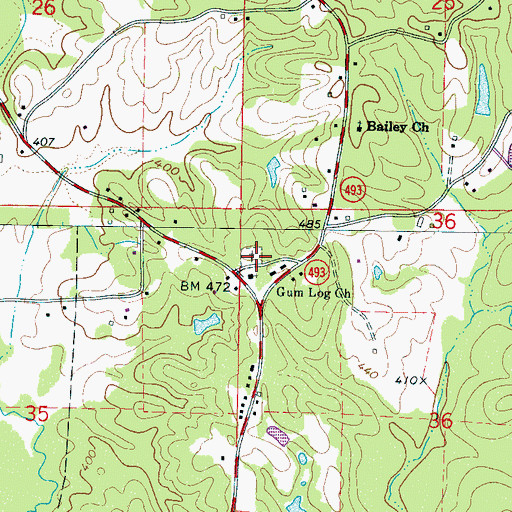 Topographic Map of Gum Log Cemetery, MS